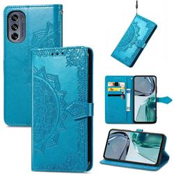 Embossing Imprint Mandala Flower Leather Wallet Case for Motorola Moto G62 5G - Blue