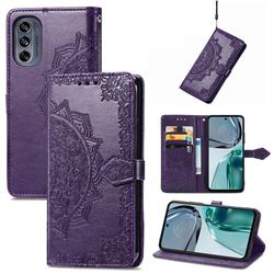 Embossing Imprint Mandala Flower Leather Wallet Case for Motorola Moto G62 5G - Purple