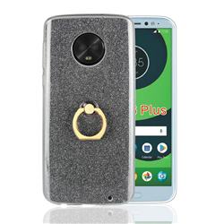 Luxury Soft TPU Glitter Back Ring Cover with 360 Rotate Finger Holder Buckle for Motorola Moto G6 Plus G6Plus - Black