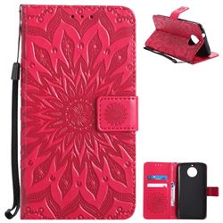 Embossing Sunflower Leather Wallet Case for Motorola Moto G6 Plus G6Plus - Red