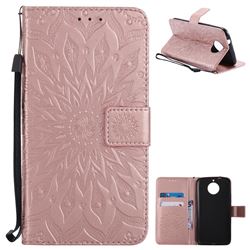 Embossing Sunflower Leather Wallet Case for Motorola Moto G6 Plus G6Plus - Rose Gold