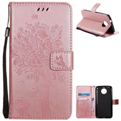 Embossing Butterfly Tree Leather Wallet Case for Motorola Moto G6 Plus G6Plus - Rose Pink