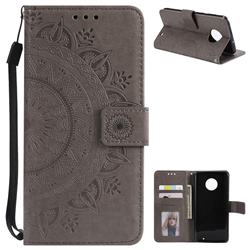 Intricate Embossing Datura Leather Wallet Case for Motorola Moto G6 Plus G6Plus - Gray