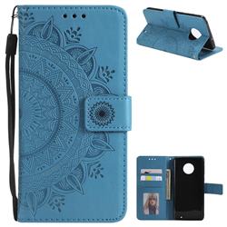 Intricate Embossing Datura Leather Wallet Case for Motorola Moto G6 Plus G6Plus - Blue