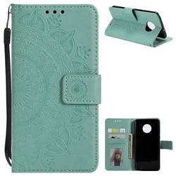 Intricate Embossing Datura Leather Wallet Case for Motorola Moto G6 Plus G6Plus - Mint Green