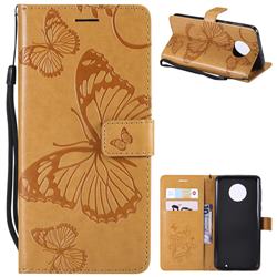 Embossing 3D Butterfly Leather Wallet Case for Motorola Moto G6 Plus G6Plus - Yellow
