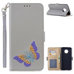 Imprint Embossing Butterfly Leather Wallet Case for Motorola Moto G6 Plus G6Plus - Grey