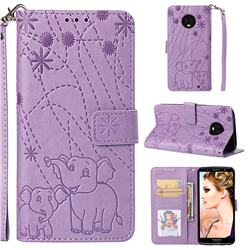 Embossing Fireworks Elephant Leather Wallet Case for Motorola Moto G6 Plus G6Plus - Purple