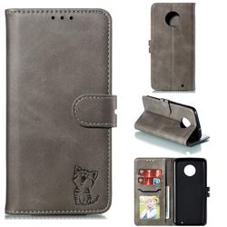 Embossing Happy Cat Leather Wallet Case for Motorola Moto G6 Plus G6Plus - Gray