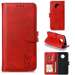 Embossing Happy Cat Leather Wallet Case for Motorola Moto G6 Plus G6Plus - Red