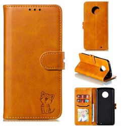 Embossing Happy Cat Leather Wallet Case for Motorola Moto G6 Plus G6Plus - Yellow