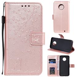 Embossing Cherry Blossom Cat Leather Wallet Case for Motorola Moto G6 Plus G6Plus - Rose Gold
