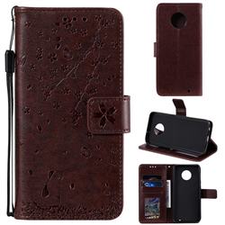 Embossing Cherry Blossom Cat Leather Wallet Case for Motorola Moto G6 Plus G6Plus - Brown