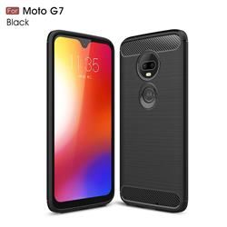 Luxury Carbon Fiber Brushed Wire Drawing Silicone TPU Back Cover for Motorola Moto G7 / G7 Plus - Black