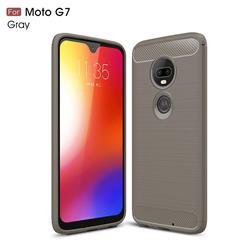 Luxury Carbon Fiber Brushed Wire Drawing Silicone TPU Back Cover for Motorola Moto G7 / G7 Plus - Gray
