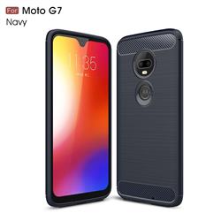 Luxury Carbon Fiber Brushed Wire Drawing Silicone TPU Back Cover for Motorola Moto G7 / G7 Plus - Navy