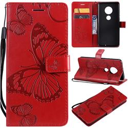Embossing 3D Butterfly Leather Wallet Case for Motorola Moto G7 / G7 Plus - Red