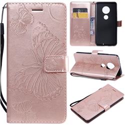 Embossing 3D Butterfly Leather Wallet Case for Motorola Moto G7 / G7 Plus - Rose Gold