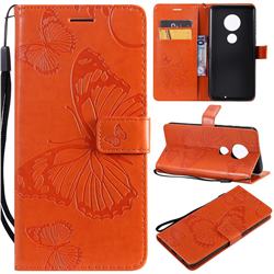 Embossing 3D Butterfly Leather Wallet Case for Motorola Moto G7 / G7 Plus - Orange