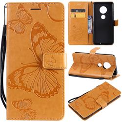 Embossing 3D Butterfly Leather Wallet Case for Motorola Moto G7 / G7 Plus - Yellow