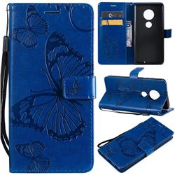 Embossing 3D Butterfly Leather Wallet Case for Motorola Moto G7 / G7 Plus - Blue