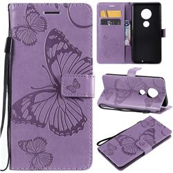 Embossing 3D Butterfly Leather Wallet Case for Motorola Moto G7 / G7 Plus - Purple