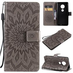 Embossing Sunflower Leather Wallet Case for Motorola Moto G7 / G7 Plus - Gray
