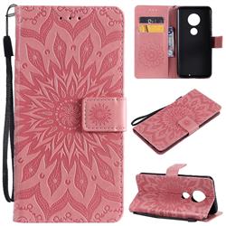 Embossing Sunflower Leather Wallet Case for Motorola Moto G7 / G7 Plus - Pink