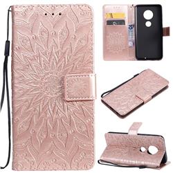 Embossing Sunflower Leather Wallet Case for Motorola Moto G7 / G7 Plus - Rose Gold