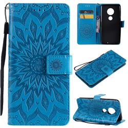 Embossing Sunflower Leather Wallet Case for Motorola Moto G7 / G7 Plus - Blue