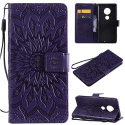 Embossing Sunflower Leather Wallet Case for Motorola Moto G7 / G7 Plus - Purple