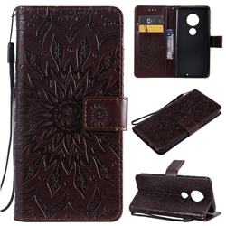 Embossing Sunflower Leather Wallet Case for Motorola Moto G7 / G7 Plus - Brown