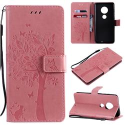 Embossing Butterfly Tree Leather Wallet Case for Motorola Moto G7 / G7 Plus - Pink
