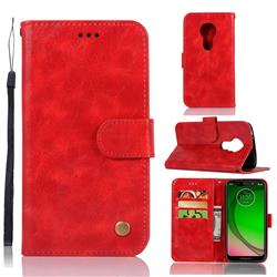 Luxury Retro Leather Wallet Case for Motorola Moto G7 / G7 Plus - Red