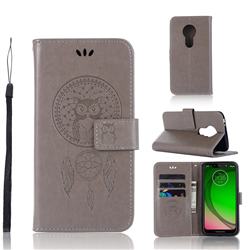 Intricate Embossing Owl Campanula Leather Wallet Case for Motorola Moto G7 / G7 Plus - Grey