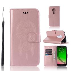 Intricate Embossing Owl Campanula Leather Wallet Case for Motorola Moto G7 / G7 Plus - Rose Gold