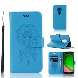 Intricate Embossing Owl Campanula Leather Wallet Case for Motorola Moto G7 / G7 Plus - Blue