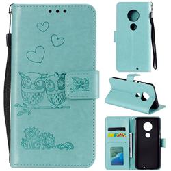 Embossing Owl Couple Flower Leather Wallet Case for Motorola Moto G7 / G7 Plus - Green