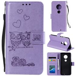 Embossing Owl Couple Flower Leather Wallet Case for Motorola Moto G7 / G7 Plus - Purple