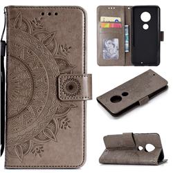 Intricate Embossing Datura Leather Wallet Case for Motorola Moto G7 / G7 Plus - Gray