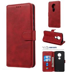 Retro Calf Matte Leather Wallet Phone Case for Motorola Moto G7 / G7 Plus - Red