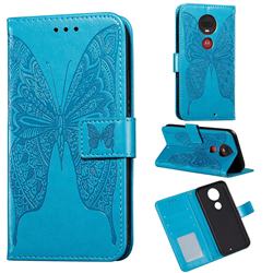 Intricate Embossing Vivid Butterfly Leather Wallet Case for Motorola Moto G7 / G7 Plus - Blue