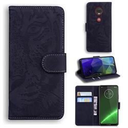 Intricate Embossing Tiger Face Leather Wallet Case for Motorola Moto G7 / G7 Plus - Black
