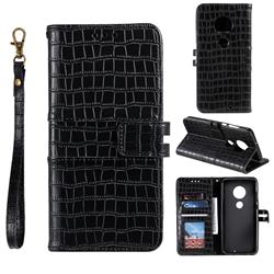 Luxury Crocodile Magnetic Leather Wallet Phone Case for Motorola Moto G7 / G7 Plus - Black