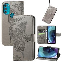 Embossing Mandala Flower Butterfly Leather Wallet Case for Motorola Moto G71 5G - Gray