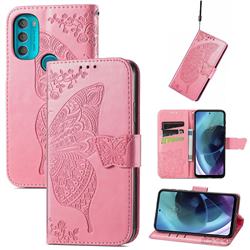 Embossing Mandala Flower Butterfly Leather Wallet Case for Motorola Moto G71 5G - Pink