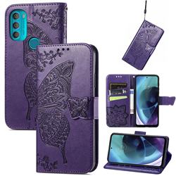 Embossing Mandala Flower Butterfly Leather Wallet Case for Motorola Moto G71 5G - Dark Purple