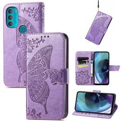 Embossing Mandala Flower Butterfly Leather Wallet Case for Motorola Moto G71 5G - Light Purple