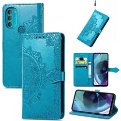 Embossing Imprint Mandala Flower Leather Wallet Case for Motorola Moto G71 5G - Blue