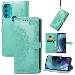 Embossing Imprint Mandala Flower Leather Wallet Case for Motorola Moto G71 5G - Green